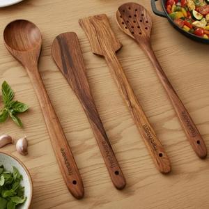 Ensemble de couverts en bois de qualité supérieure, ustensiles en bambou écologiques, couverts réutilisables pour la cuisine, le pique-nique, les voyages, la table - Product Image 1