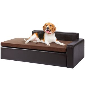 Divano per Cani di Taglia Grande e Letto per Gatti, Capacità 110 Libbre, Morbido Letto in Pelle Marrone per Animali di Grossa Taglia di Pet Sofa - Product Image 1