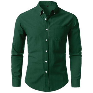 Camisa Oxford Ligera de Manga Larga para Hombre, Color Verde, Casual, Transpirable, Corte Entallado, Cuello con Botones y Bolsillo en el Pecho - Product Image 1