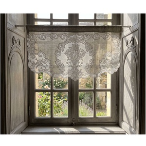 Rideaux et cantonnières en lin naturel brodés de fleurs blanches sur mesure, style coréen, occultants à blocage total de la lumière, pour cafés et hôtels, vente en gros - Product Image 1