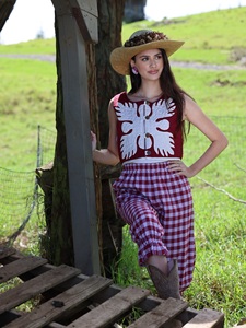 Hawaiian Wholesale Quilted Sleeveless Crop Wine Red Color <b>White</b> Leaf Applique Summer Wear High Quality Cotton <b>Womens</b> Wear 2026 - Product Image 5