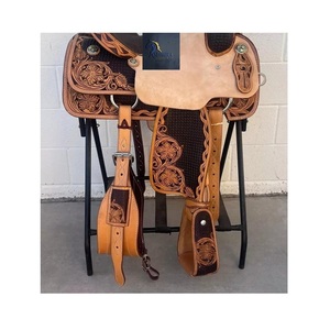 Silla de montar western de cuero marrón oscuro para carreras de barriles, con diseño floral y de ondas, conchas de diseño hechas a mano, asiento rígido acolchado 10"-18" - Product Image 3
