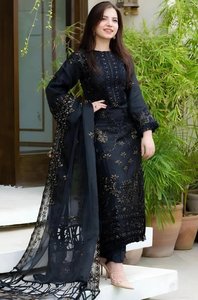Ensemble 3 pièces en coton brodé sur mesure pour femme, style pakistanais, à manches longues, entièrement brodé, prix d'usine - Product Image 4