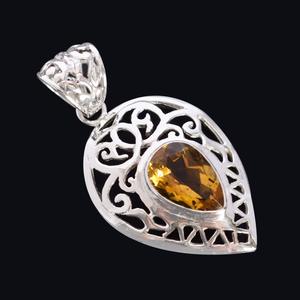 Colgante vintage de plata de ley 925 maciza con piedra de topacio tallada en forma de pera, diseño solitario para uso diario, joyería fina unisex. - Product Image 2