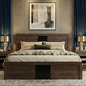 Base de Cama de Madera Maciza de Lujo con Cabecero, Tamaño King, Hecha a Mano, Diseño de Alta Calidad, Muebles de Dormitorio de Madera - Product Image 1