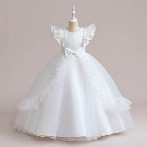 Vestido de niña para fiesta, cumpleaños y boda, elegante, con mangas con volantes y lazo de satén, de encaje y tul, estilo princesa - Product Image 3