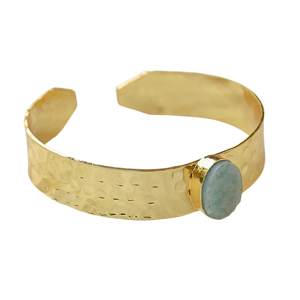 Ready Ship Adjustable Matte Gold Plated Brass Bangle Freshwater Pearl Amazonite Trendy Geometric Handmade Women's Fashion - Product Image 3
