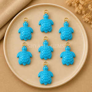 Pendentif en pierre précieuse sculptée tortue turquoise 18 mm pour la fabrication de bijoux, fournitures artisanales en gros, breloque animale - Product Image 2