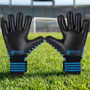Premium Quality Custom Design Black and Blue Neoprene with Injected Sillicon Soccer Goalkeeper <b>Gloves</b> 4mm German Elastic Strap - Product Image 6
