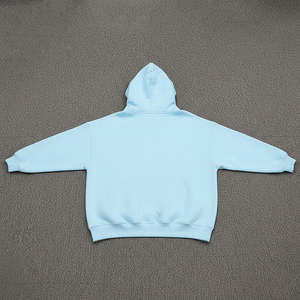 Wholesale Light Blue Color Baggy Style Women's Hoodies Breathable Fabric Solid Pattern Drop-Shoulder Pullover Hoodies For Woman - Product Image 4