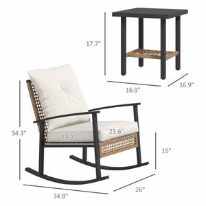 Sedia a dondolo rustica in rattan intrecciato per set di mobili da giardino per esterni - Product Image 2