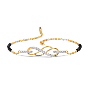 <b>Infinity</b> Twist Diamond <b>Bracelet</b> with Yellow Gold Chain and Black Stone Side Accent Design - Product Image 2