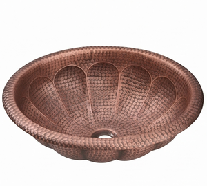 Élégant évier en cuivre fait main, rond, à cuve unique, surface brossée mate, design rustique, installation sur plan. - Product Image 1