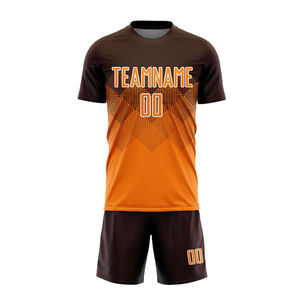 Maillot de football 7V7 personnalisé marron-orange, design à pois et chevron sublimé, respirant, pour matchs d'équipe et sport - Product Image 2