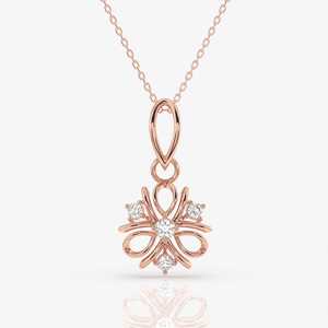 <b>Rose</b> <b>Gold</b> Diamond Flower <b>Pendant</b> <b>Necklace</b> Round Brilliant Cut Stones Womens Jewelry For Fine Wholsale Gift And Party - Product Image 1