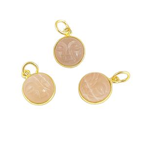 Pendentif en argent fait main en pierre de lune pêche avec placage rhodium or vermeil pendentifs de sculpture de pierres précieuses bijoux de visage - Product Image 1