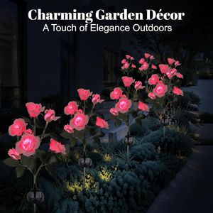 Set di 2 Rose Solari da Esterno con 14 Fiori, LED Impermeabili che Cambiano Colore, Pali da Giardino Alimentati a Energia Solare, Luce Bianca Calda, Certificati ROHS, Blu - Product Image 2