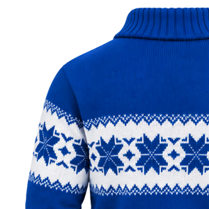 Suéter de punto azul Fair Isle para hombre, estilo casual, 12GG, jacquard frontal, jersey de otoño, venta al por mayor, prendas de punto personalizadas - Product Image 4