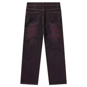 กางเกงยีนส์เดนิมผู้ชาย เอวกลาง ทรงตรง สีพื้น ลุคทำเก่า ทรงหลวม สไตล์สตรีทแวร์ สำหรับฤดูหนาว แห้งเร็ว รับผลิตตามสั่ง ขายส่ง OEM - Product Image 2