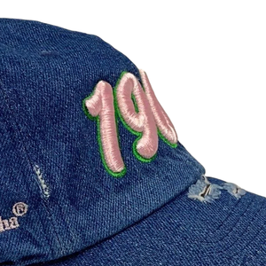 AKA 1908 Denim Hat Blue Embroidered Letter Baseball <b>Cap</b> Adjustable Washed Denim Headwear Casual Fashion <b>Vintage</b> Style <b>Cap</b> - Product Image 5