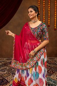 Traditional Indian Georgette <b>Saree</b> Set with Embroidered Blouse <b>Red</b> and Multicolor Design for Wedding Women Regular Fit - Product Image 4
