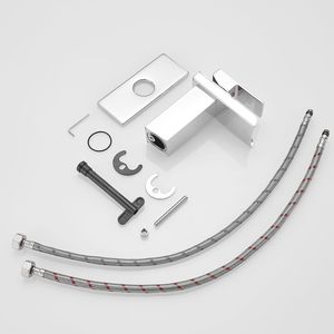 Rubinetto per lavabo bagno a cascata cromato a 1 e 3 fori con piastra di montaggio e design a maniglia singola - Product Image 6