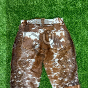 Natural Print Brown White Genuine <b>Leather</b> Hairon Pant Men's Hip Hop Winter Elastic Waist - Product Image 5