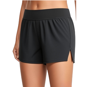 Shorts de Yoga Negros de Cintura Alta para Mujer, Corte Holgado, Secado Rápido, Cintura Elástica, Casuales de Verano, para Entrenamiento, Running, Tallas Grandes - Product Image 1