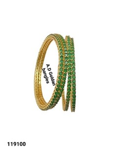 Luxury AD Golden <b>Bangles</b> Set for Women Green Emerald Stone Studded Gold Plated American Diamond Bracelets Indian Bridal Wedding - Product Image 1