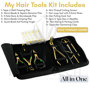New Trending Premium Gold Finish Hair Extension Starter Kit with Specialized Pliers Extension Removal <b>Tools</b> and Carrying Case - Product Image 2