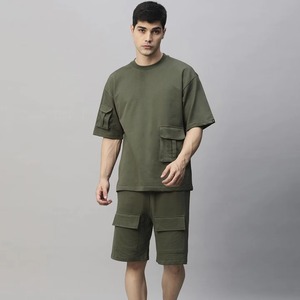 Ensemble t-shirt et short en coton rayé pour homme, vêtements décontractés d'été, respirant, blanc - Product Image 6