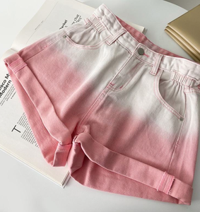 Shorts de mezclilla de cintura alta con degradado para mujer, color caramelo, con aberturas, corte holgado, pierna recta, pantalones casuales de verano - Product Image 4
