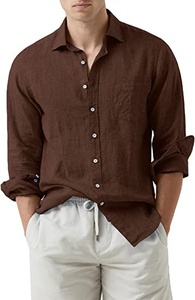 Camisa de Vestir de Lino de Manga Larga para Hombre, Corte Entallado, con Cuello Clásico, Transpirable y Antiarrugas, Ropa de Verano - Product Image 5
