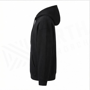 Sweat-shirt à capuche surdimensionné pour homme, noir uni, en molleton de coton, décontracté, avec poche avant, coupe classique, pour l'automne - Product Image 3