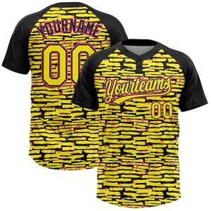 Camiseta de Béisbol Sublimada Personalizada, Amarilla, Negra y Rosa, con Estampado, Absorbente de Humedad, Unisex, para Adultos, Manga Corta, Corte Regular - Product Image 1