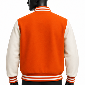Veste universitaire en laine de haute qualité personnalisée pour hommes et femmes, orange, broderie vintage, patch, veste de baseball, veste bomber, streetwear - Product Image 5