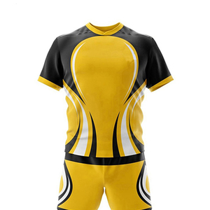 Uniforme de rugby personnalisé, sublimation, blanc et jaune, uniforme d'entraînement de rugby pour hommes, ensemble chemise et short de rugby 100% polyester - Product Image 4