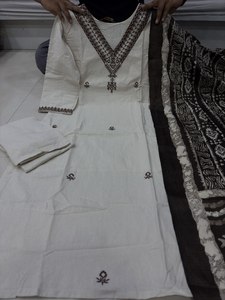 Premium Cream Brown Printed Pakistani Salwar Kameez Set for Women with Tribal Print Dupatta Traditional Ethnic Casual Wear Suit - Product Image 5