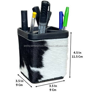 Porte-stylos carré en cuir de vachette véritable fait main de luxe, organiseur de bureau design western, rangement pour fournitures de bureau - Product Image 2