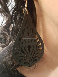 Elegant Handmade Black Resin & Pearl Earrings with <b>Laser</b> <b>Cut</b> Detailing , Perfect for Weddings, Parties & Special Occasions - Product Image 3