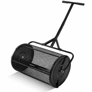 Épandeur de compost et de tourbe robuste avec panier en maille métallique et rouleau à engrais pour pelouse avec poignée réglable ODGGAD017 - Product Image 1
