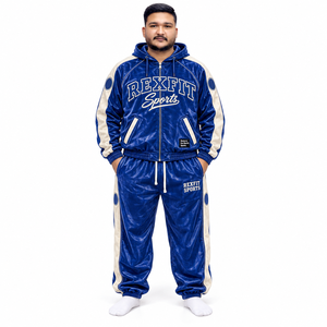 <b>Velour</b> Full Zip <b>Tracksuit</b> Side Panel Detail Embroidered Letter Design Relaxed Jogger Pants Casual Sportswear Set for <b>mens</b> - Product Image 1