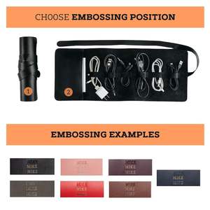 Organisateur de câbles en cuir véritable de luxe, écologique, personnalisé, gaufré, pour le rangement des chargeurs de voyage, étui pour gadgets, écouteurs pour hommes - Product Image 6