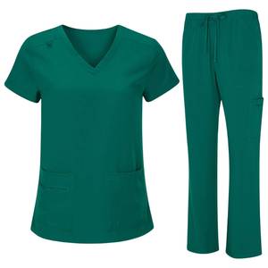 Haut de blouse médicale blanc pour femme à col en V et manches courtes avec deux poches, uniforme d'hôpital en mélange de coton et de polyester tissé - Product Image 5