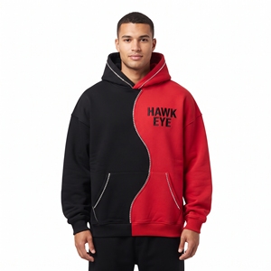 Sudadera con Capucha de Alta Calidad, Diseño Color Block de Dos Tonos, Corte Holgado, Hombros Caídos, Bolsillo Canguro, Personalizada con Pedrería, Transpirable - Product Image 1