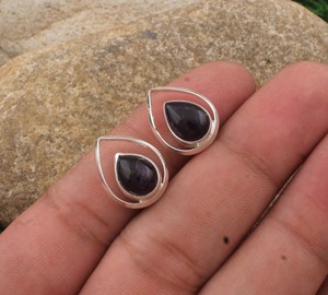 Natural <b>Black</b> Onyx <b>Stud</b> <b>Earrings</b> with Silver Plated Finish Pear Gemstone Solitaire <b>Earrings</b> for Women | Anti-Tarnish Hypoalle - Product Image 5