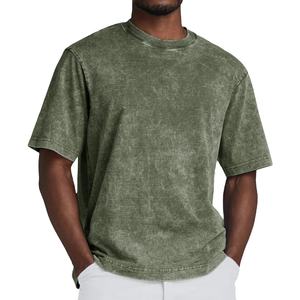T-shirt à col décontracté de qualité supérieure en vente en gros Style de rue délavé vintage T-shirts à coupe ample en jersey teint uni - Product Image 1