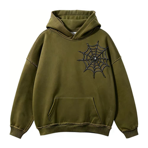 Sudadera con Capucha para Hombre, Diseño de Telaraña Gris, Estilo Casual para Otoño, Corte Regular, Tejido de Algodón, Logotipo en la Parte Delantera - Product Image 4