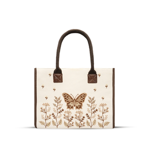Floral Butterfly <b>Box</b> Design 100% Pure Cotton Canvas Tote Bag with <b>Secure</b> Zipper Top Durable & Reusable - Product Image 1