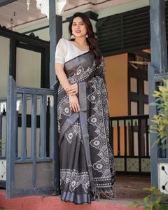 ผ้าซิ่นอินเดีย-ปากีสถานลายเงินทอมือ ผ้าลินินผสมฝ้าย พิมพ์ลายดิจิทัลสวยงาม สำหรับงานปาร์ตี้และงานเทศกาลสำหรับผู้หญิง - Product Image 1